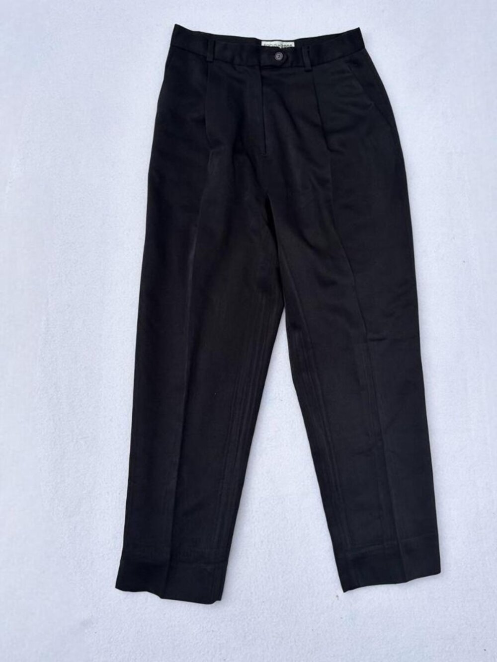 Vtg Focus 2000 Charles Glueck Black Shiny Satin Pleated Straight Leg Pants Sz S